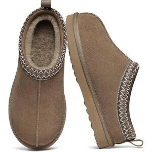 Women's Mocha Suede Fuzzy Slippers for Winter Warm House Shoes Cozy Boots